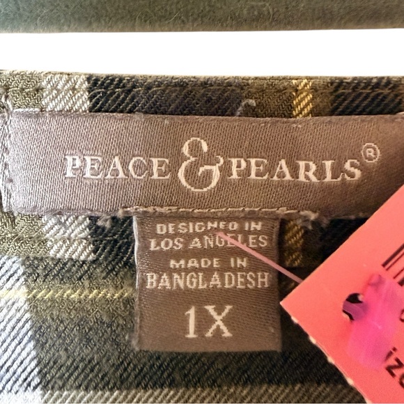 Peace & Pearls Plaid flannel Shirt - Picture 2 of 2